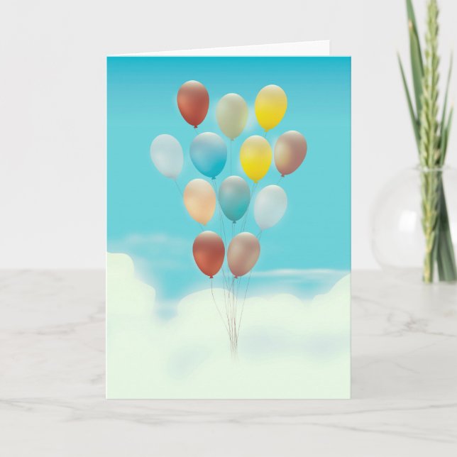 Vintage Floating Balloons Holiday Card (Front)