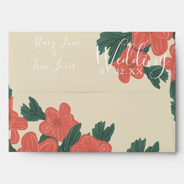 Vintage Flora Botanical Hand Drawn Wedding Envelope (Back (Top Flap))