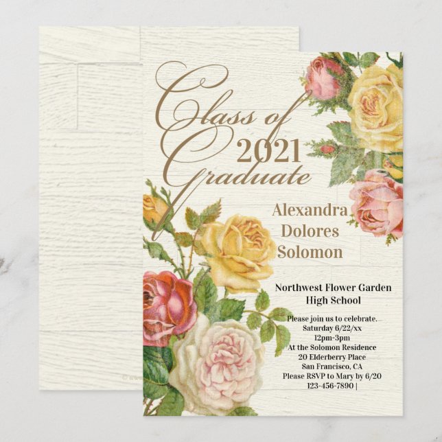 Vintage Floral 2021 Graduation Party Invitation (Front/Back)