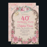 Vintage Floral 40th Birthday Invitation<br><div class="desc">Vintage Floral 40th Birthday Invitation Romantic Floral Tea Party Pearls</div>