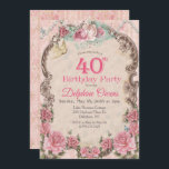 Vintage Floral 40th Birthday Invitation<br><div class="desc">Vintage Floral 40th Birthday Invitation Romantic Floral Tea Party Pearls</div>