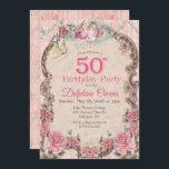 Vintage Floral 50th Birthday Invitation<br><div class="desc">Vintage Floral 50th Birthday Invitation Romantic Floral Tea Party Pearls</div>
