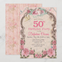 Vintage Floral 50th Birthday Invitation