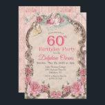 Vintage Floral 60th Birthday Invitation<br><div class="desc">Vintage Floral 60th Birthday Invitation Romantic Floral Tea Party Pearls</div>