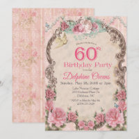 Vintage Floral 60th Birthday Invitation