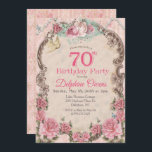 Vintage Floral 70th Birthday Invitation<br><div class="desc">Vintage Floral 70th Birthday Invitation Romantic Floral Tea Party Pearls</div>