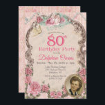 Vintage Floral 80th Birthday Invitation<br><div class="desc">Vintage Floral 80th Birthday Invitation Romantic Floral Tea Party Pearls</div>