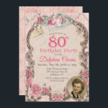 Vintage Floral 80th Birthday Invitation<br><div class="desc">Vintage Floral 80th Birthday Invitation Romantic Floral Tea Party Pearls</div>