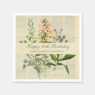 Vintage Floral 80th Birthday Napkin