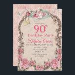 Vintage Floral 90th Birthday Invitation<br><div class="desc">Vintage Floral 90th Birthday Invitation Romantic Floral Tea Party Pearls</div>