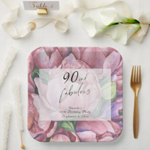 Vintage Floral 90th Birthday Party  Paper Plate