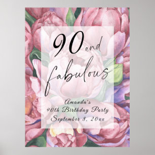 Vintage Floral 90th Birthday Party Poster