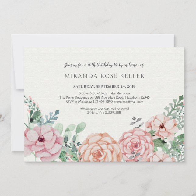 Vintage Floral Adult Birthday Invitation (Front)