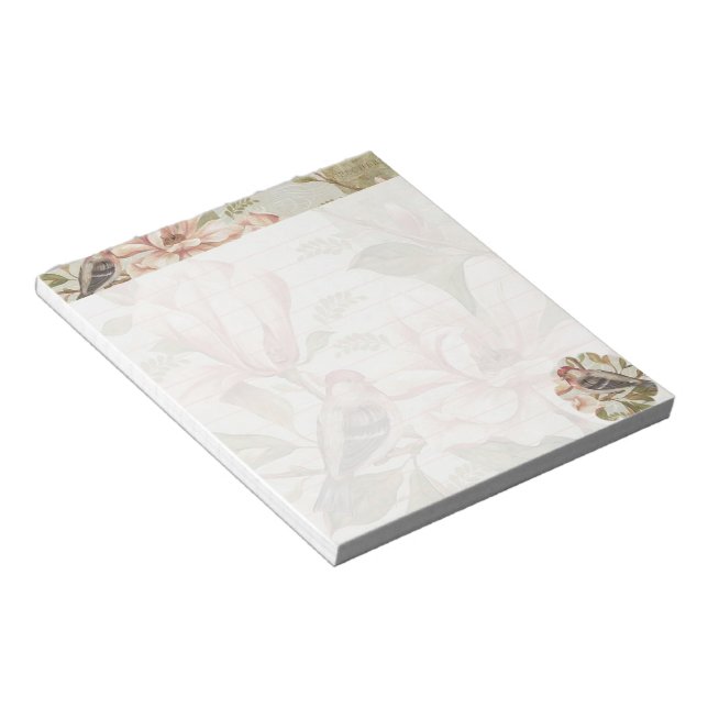 Vintage floral and bird notepad (Angled)