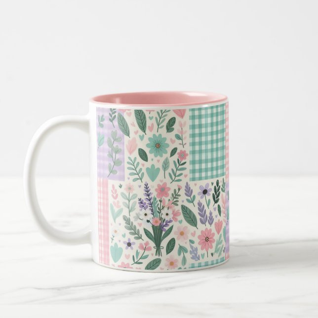 Vintage Floral and Checked Patterns Mug (Left)