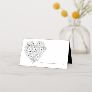 Vintage Floral Anemone Black White Flower Wedding Place Card