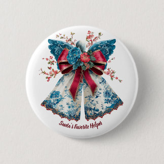 Vintage Floral Angel with Holiday Ribbon Wings 2 Inch Round Button
