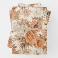 Vintage Floral Antique Cream Peach Boho Wildflower