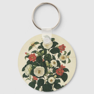 Vintage Floral, Antique Garden Roses Flowers Keychain