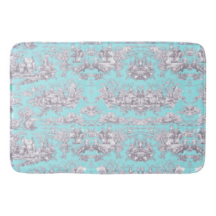 Vintage floral aqua blue toile de jouy bath mat