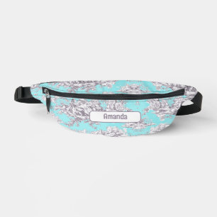 Vintage floral aqua blue toile de jouy monogram  fanny pack