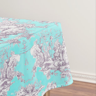 Vintage floral aqua blue toile de jouy tablecloth