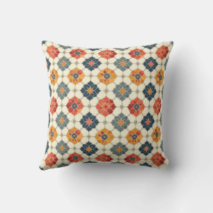 Vintage Floral Arabesque Tile Pattern Throw Pillow
