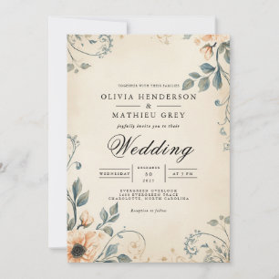 Vintage Floral Arch Romance Wedding Invitation