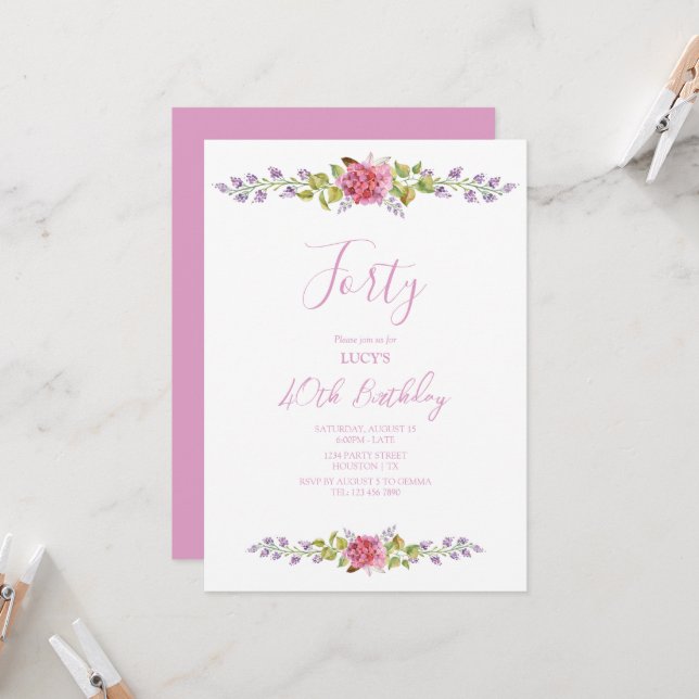 Vintage Floral Arrangement Birthday Party Invitation (Front/Back In Situ)