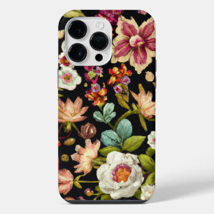 Vintage Floral Art Black iPhone 14 Pro Max Case