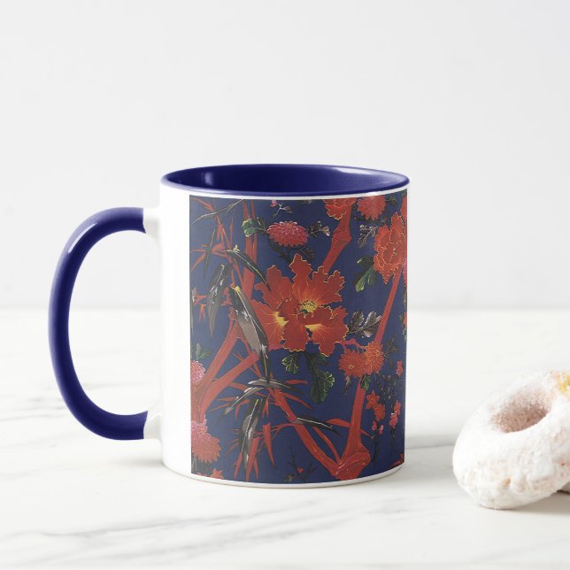 Vintage Floral Art Deco, Garden Flowers Mug (With Donut)