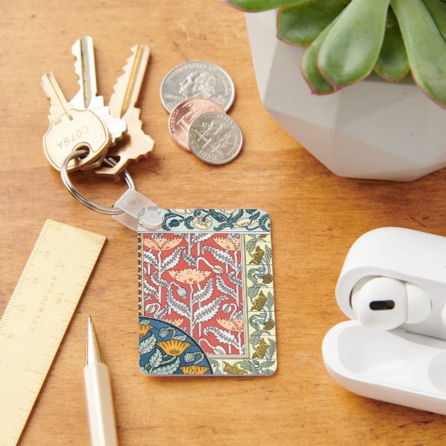 Vintage Floral Art Nouveau Poppy Flowers Keychain (Desk)