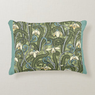 Vintage Floral Art Nouveau Snowdrop Flowers Decorative Pillow