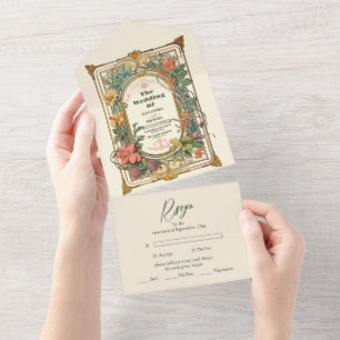 Vintage Floral Art Nouveau Wedding All In One Invitation