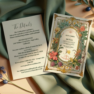 Vintage Floral Art Nouveau Wedding + Details Invitation