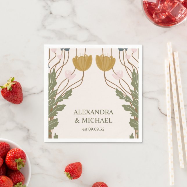 Vintage Floral Art Nouveau Wedding Napkin (Insitu)