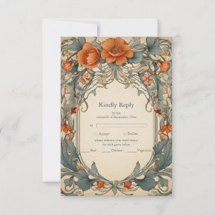 Vintage Floral Art Nouveau Wedding  RSVP Card
