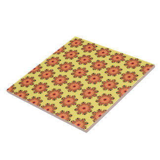 Vintage floral art red and black flowers tile