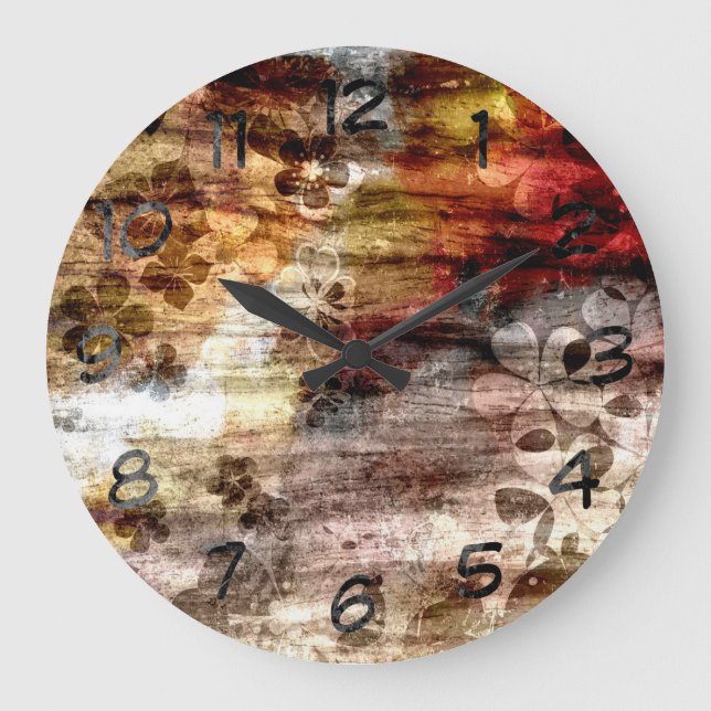 Vintage Floral Art Wood Large Clock (Front)