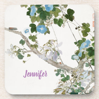 Vintage Floral Asian Style Lithograph Name Coaster