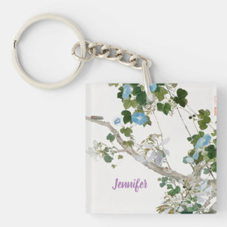 Vintage Floral Asian Style Pastel Colours Name Keychain