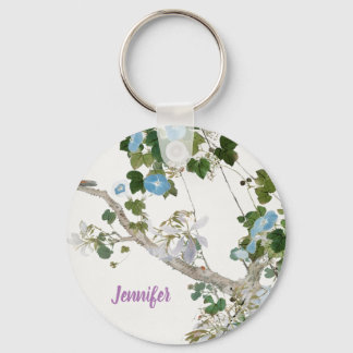 Vintage Floral Asian Style Pastel Colours Name Keychain