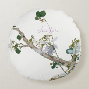 Vintage Floral Asian Style Pastel Colours Name Round Pillow