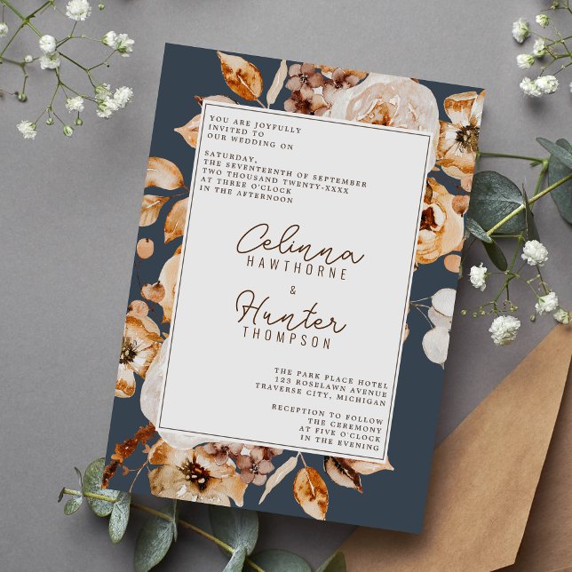 Vintage Floral Autumn Flowers Wedding Invitation (Creator Uploaded)