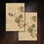 Vintage Floral Autumn Gold Rose Ephemera Decoupage Tissue Paper<br><div class="desc">Image 1 of 2 for a pair of doors or wall art. "Vintage Floral Autumn Gold Rose Ephemera Decoupage, heavy weight tissue paper." An elegant, vintage collage made up of antique botanical artwork of beautiful butter yellow roses and foliage with butterflies and a queen bee with crown. The background is...</div>