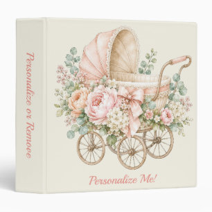 Vintage Floral Baby Carriage Pastel Rose Customize Binder