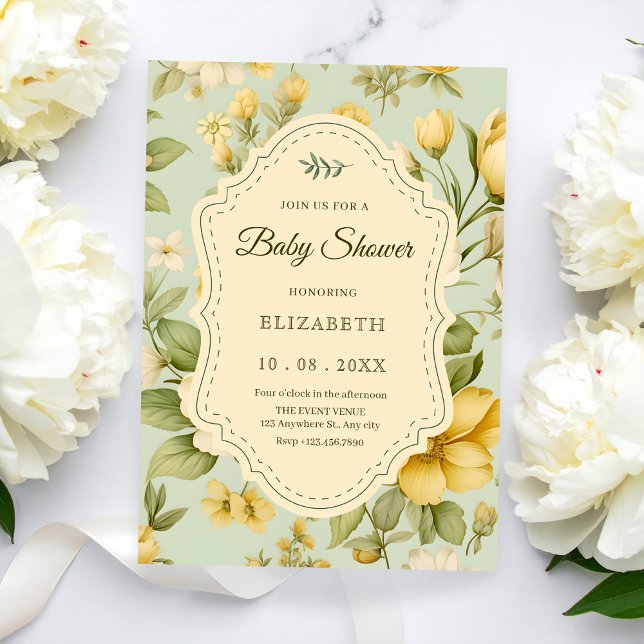 Vintage floral baby shower invitation (Creator Uploaded)
