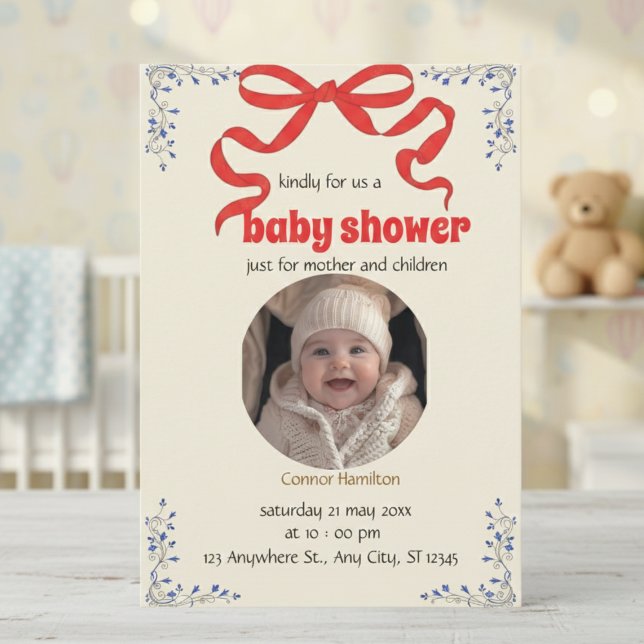 Vintage Floral Baby Shower Invitation with Baby  (Creator Uploaded)