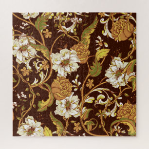 Vintage floral baroque: magnolias, roses pattern. jigsaw puzzle