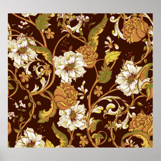Vintage floral baroque: magnolias, roses pattern. poster
